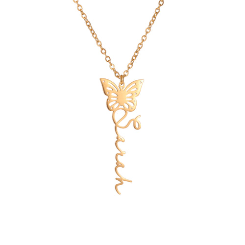 Collier Pendentif Papillon Personnalisé avec Prénom